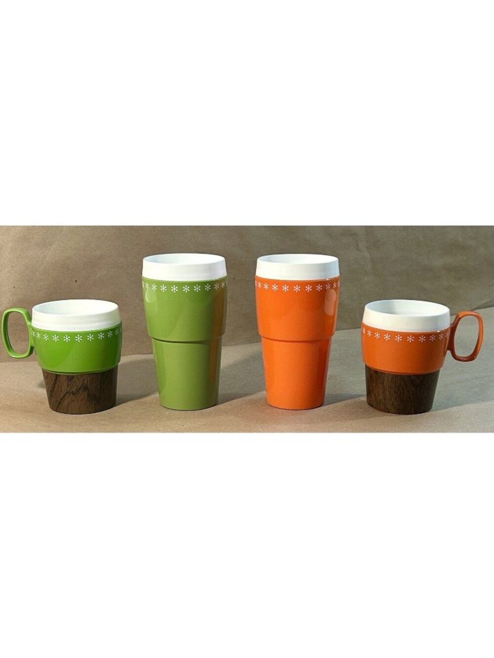 Vintage New Mar Thermoware Mugs, 2 Coffee Cups & 2 Tumblers- Green & Orange